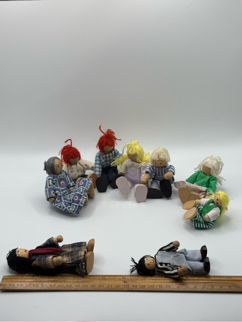 Lot Of 9 Wooden Posable Dollhouse People Figures Mixed VTG Modern 3-4” Used